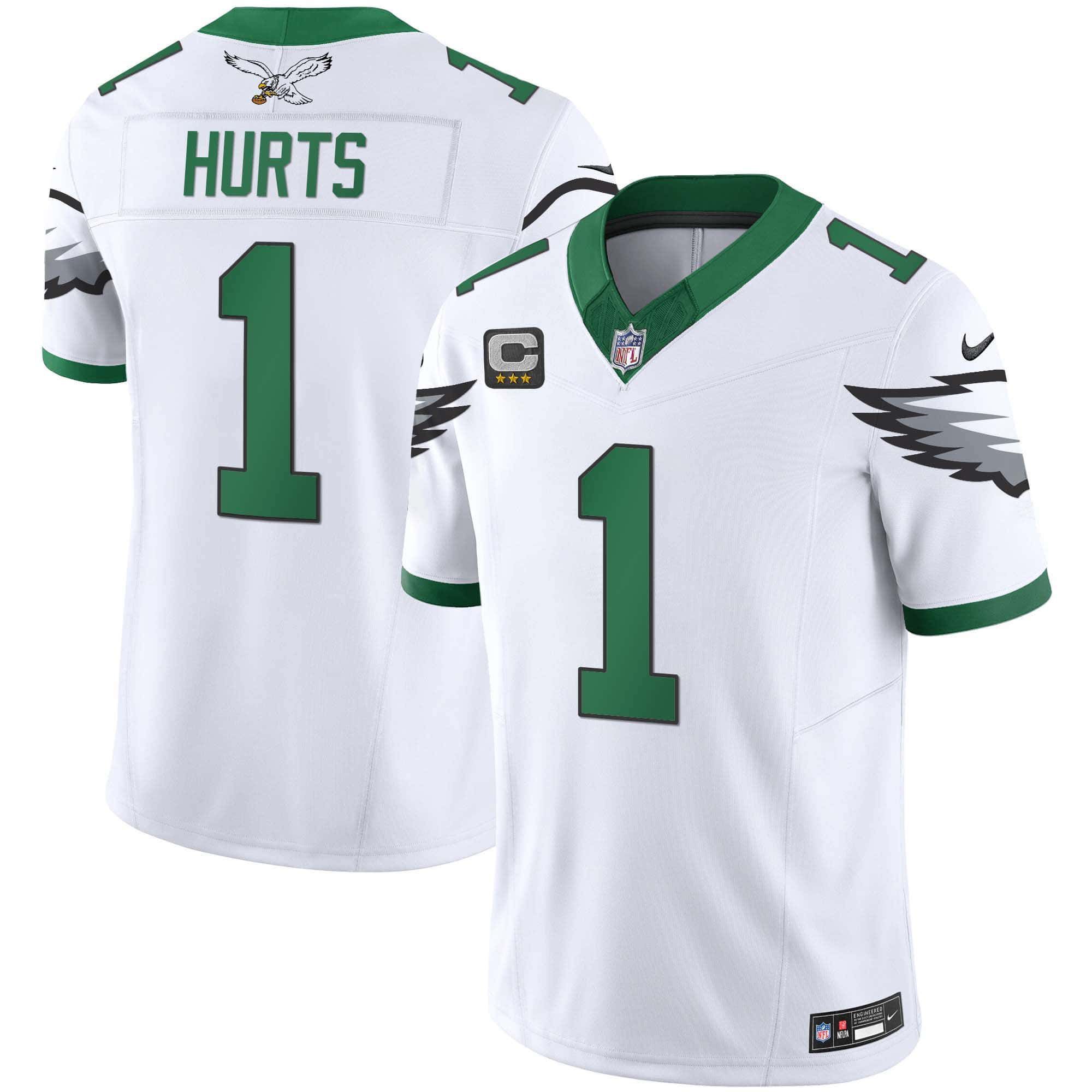 Men Philadelphia Eagles 1 Hurts White 2024 Nike Vapor Limited NFL Jersey